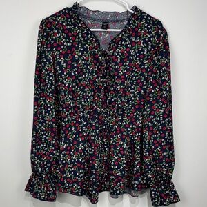 SHEIN Curve Navy Floral Long Sleeve Blouse. Size 2XL